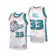 Camiseta Detroit Pistons Grant Hill NO 33 Mitchell & Ness 1998-99 Blanco