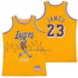 Camiseta Los Angeles Lakers LeBron James NO 23 Hardwood Classics Skull Edition Amarillo