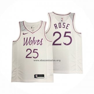 Camiseta Minnesota Timberwolves Derrick Rose NO 25 Earned Blanco