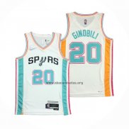 Camiseta San Antonio Spurs Manu Ginobili NO 20 Ciudad 2021-22 Blanco