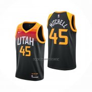 Camiseta Utah Jazz Onovan Mitchell NO 45 Ciudad 2020-21 Negro