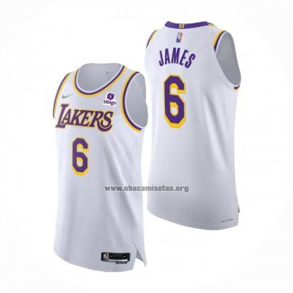 Camiseta Los Angeles Lakers LeBron James NO 6 Association Autentico Blanco