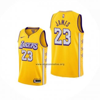 Camiseta Los Angeles Lakers Lebron James NO 23 Ciudad 2019-20 Amarillo