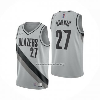 Camiseta Portland Trail Blazers Jusuf Nurkic NO 27 Earned 2020-21 Gris