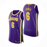 Camiseta Los Angeles Lakers LeBron James NO 6 Statement Autentico Violeta