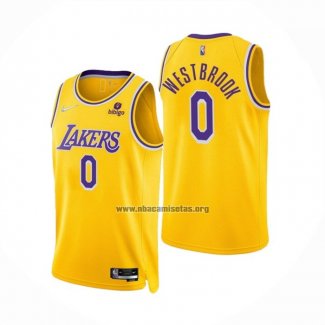 Camiseta Los Angeles Lakers Russell Westbrook NO 0 75th Anniversary 2021-22 Amarillo