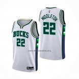 Camiseta Milwaukee Bucks Khris Middleton NO 22 Ciudad 2021-22 Blanco