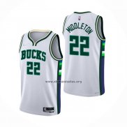 Camiseta Milwaukee Bucks Khris Middleton NO 22 Ciudad 2021-22 Blanco