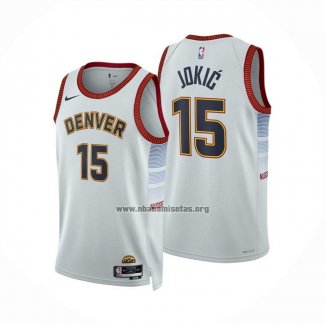 Camiseta Denver Nuggets Nikola Jokic NO 15 Ciudad 2022-23 Blanco