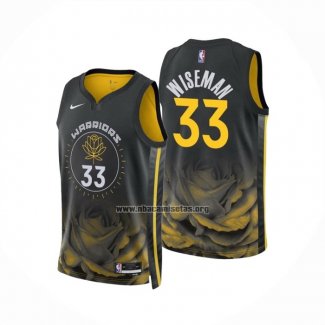 Camiseta Golden State Warriors James Wiseman NO 33 Ciudad 2022-23 Negro