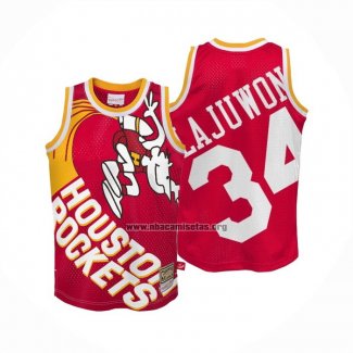 Camiseta Houston Rockets Hakeem Olajuwon Mitchell & Ness Big Face Rojo