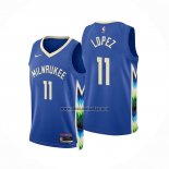 Camiseta Milwaukee Bucks Brook Lopez NO 11 Ciudad 2022-23 Azul