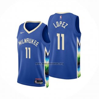 Camiseta Milwaukee Bucks Brook Lopez NO 11 Ciudad 2022-23 Azul