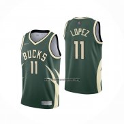 Camiseta Milwaukee Bucks Brook Lopez NO 11 Earned 2020-21 Verde