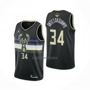 Camiseta Milwaukee Bucks Giannis Antetokounmpo NO 34 Statement 2021 Finals Negro