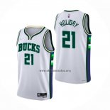 Camiseta Milwaukee Bucks Jrue Holiday NO 21 Ciudad 2021-22 Blanco