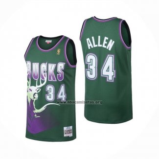 Camiseta Milwaukee Bucks Ray Allen NO 34 Mitchell & Ness 1996-97 Verde