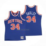 Camiseta New York Knicks Charles Oakle NO 34 Hardwood Classics Throwback Azul