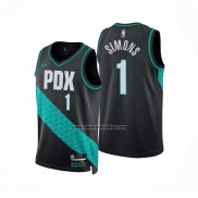 Camiseta Portland Trail Blazers Anfernee Simons NO 1 Ciudad 2022-23 Negro