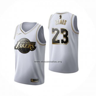 Camiseta Golden Edition Los Angeles Lakers Lebron James NO 23 Blanco