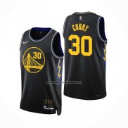 Camiseta Golden State Warriors Stephen Curry NO 30 Ciudad 2021-22 Negro