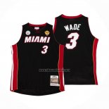 Camiseta Miami Heat Dwyane Wade NO 3 Mitchell & Ness 2012-13 Autentico Negro
