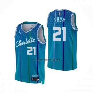 Camiseta Charlotte Hornets JT Thor NO 21 Ciudad 2021-22 Azul
