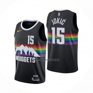 Camiseta Denver Nuggets Nikola Jokic NO 15 Ciudad 2019-20 Negro