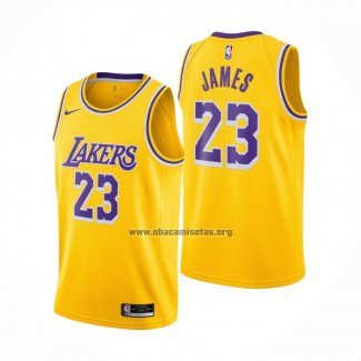 Camiseta Los Angeles Lakers LeBron James NO 23 Icon 2020-21 Amarillo