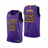 Camiseta Los Angeles Lakers Lebron James NO 23 Ciudad 2018 Violeta