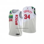 Camiseta Milwaukee Bucks Giannis Antetokounmpo NO 34 Earned Blanco