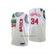 Camiseta Milwaukee Bucks Giannis Antetokounmpo NO 34 Earned Blanco