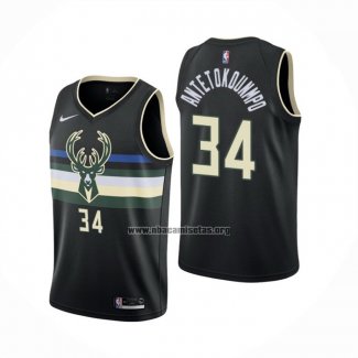 Camiseta Milwaukee Bucks Giannis Antetokounmpo NO 34 Statement 2019-20 Negro