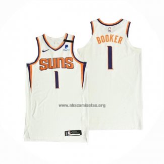 Camiseta Phoenix Suns Devin Booker NO 1 Association Autentico 2021 Blanco