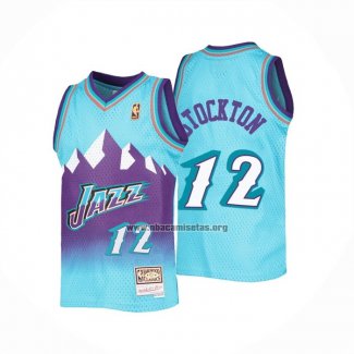 Camiseta Utah Jazz John Stockton NO 12 Mitchell & Ness 1996-97 Azul