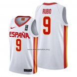 Camiseta Espana Ricky Rubio NO 9 2019 FIBA Baketball World Cup Blanco