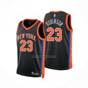 Camiseta New York Knicks Mitchell Robinson NO 23 Ciudad 2022-23 Negro