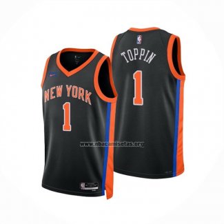 Camiseta New York Knicks Obi Toppin NO 1 Ciudad 2022-23 Negro