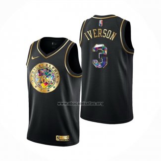 Camiseta Golden Edition Philadelphia 76ers Allen Iverson NO 3 2021-22 Negro