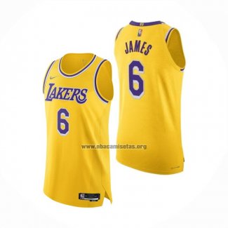 Camiseta Los Angeles Lakers LeBron James NO 6 Icon Autentico Amarillo