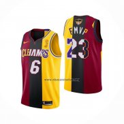 Camiseta Los Angeles Lakers Lebron James NO 6 23 2020 FMVP Heat Cavaliers Split Dual Number Rojo Oro