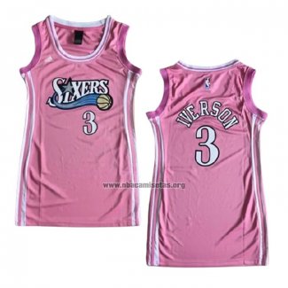 Camiseta Mujer Philadelphia 76ers Allen Iverson NO 3 Rosa