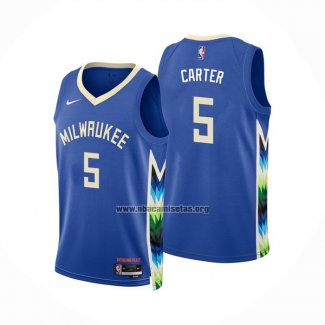 Camiseta Milwaukee Bucks Jevon Carter NO 5 Ciudad 2022-23 Azul