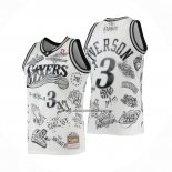 Camiseta Philadelphia 76ers Allen Iverson NO 3 Mitchell & Ness 1997-98 Tattoo Blanco