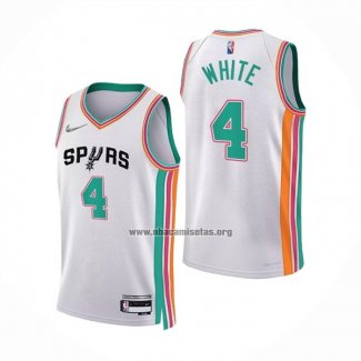 Camiseta San Antonio Spurs Derrick White NO 4 Ciudad 2021-22 Blanco