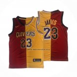 Camiseta Cleveland Cavaliers Los Angeles Lakers LeBron James NO 23 Split Rojo Amarillo