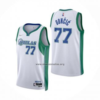 Camiseta Dallas Mavericks Luka Doncic NO 77 Ciudad 2021-22 Blanco