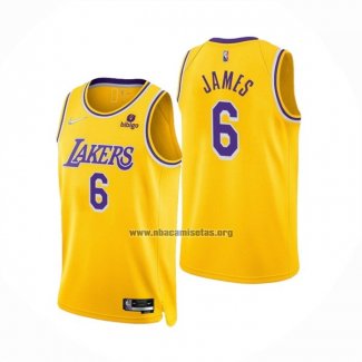 Camiseta Los Angeles Lakers LeBron James NO 6 75th Anniversary 2021-22 Amarillo