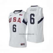 Camiseta USA 2008 LeBron James NO 6 Blanco