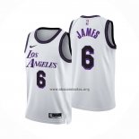 Camiseta Los Angeles Lakers LeBron James NO 6 Ciudad 2022-23 Blanco